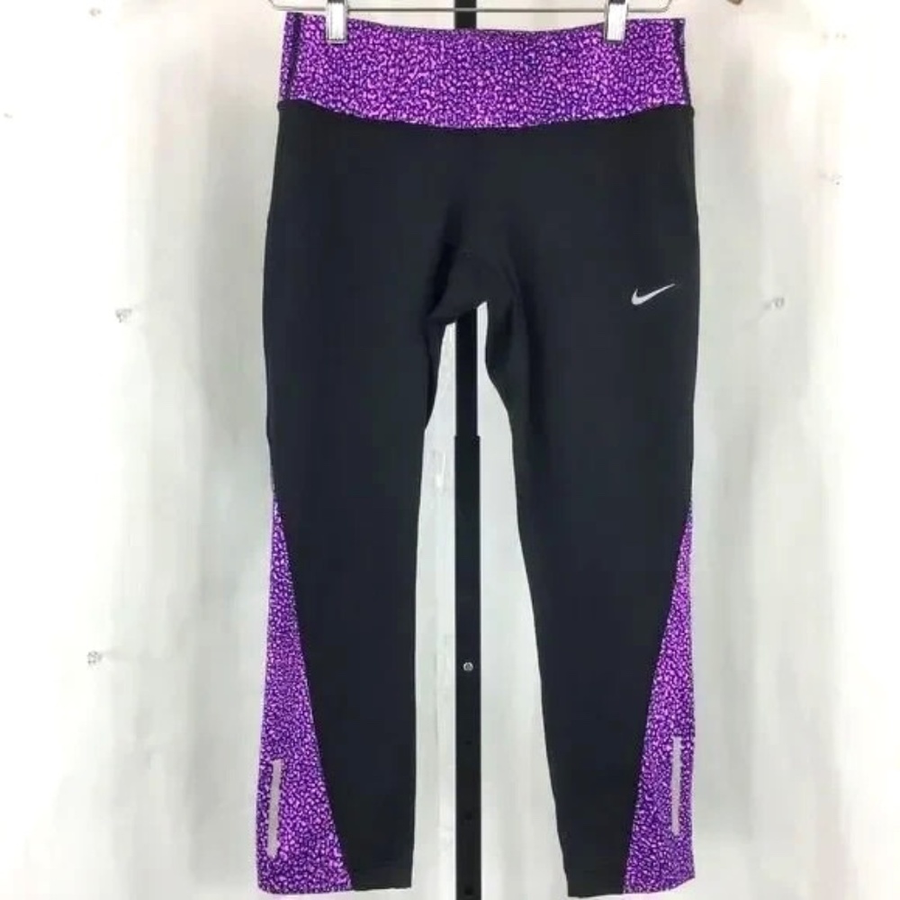 Nike Womens 3/4 Leggings Dri-Fit Capri Purple Running Reflective Accents Sz S